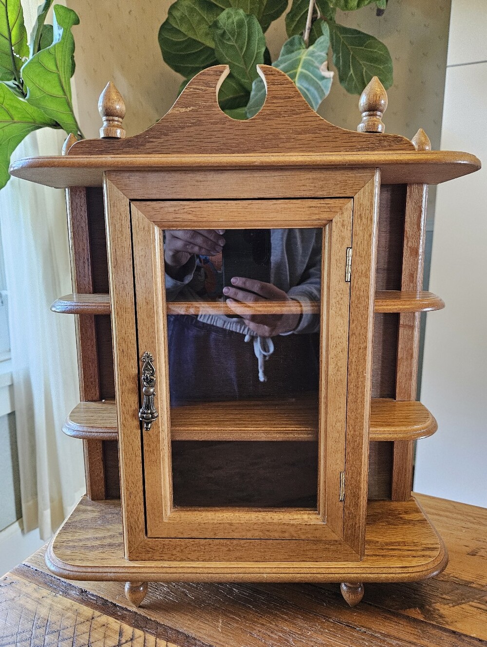 Vintage Miniature Curio Wood Cabinet w/ Glass Door
